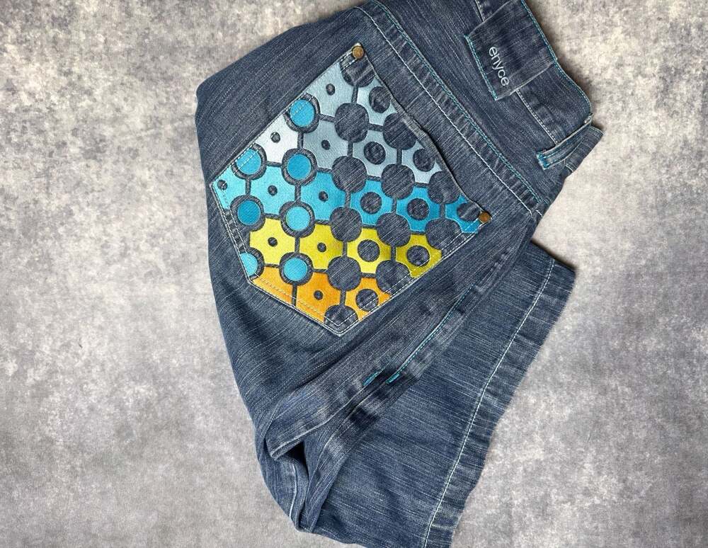 Vintage Enyce Y2K Denim Jorts Shorts Size 36 Blue Embroidered Graphic Pockets